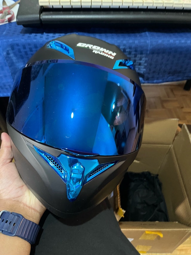 Motorcycle Helmets, Crown Racing. Blue & Black - photo 2