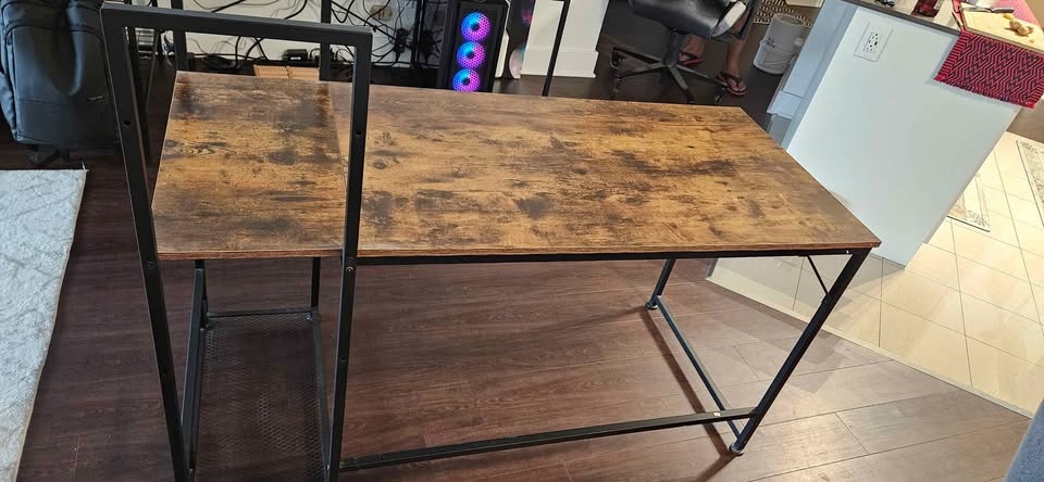 Computer Desk / Gaming Desk with Shelves - 55" Rustic Wood & Met - photo 5
