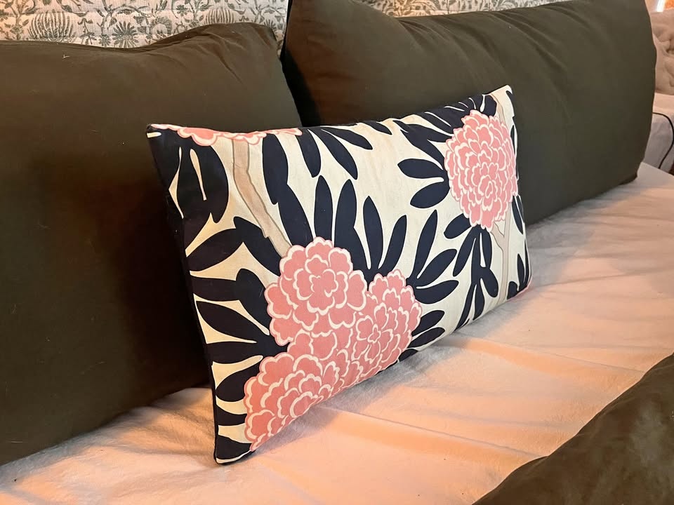 Girly floral lumbar decorative accent throw pillow pink navy lig