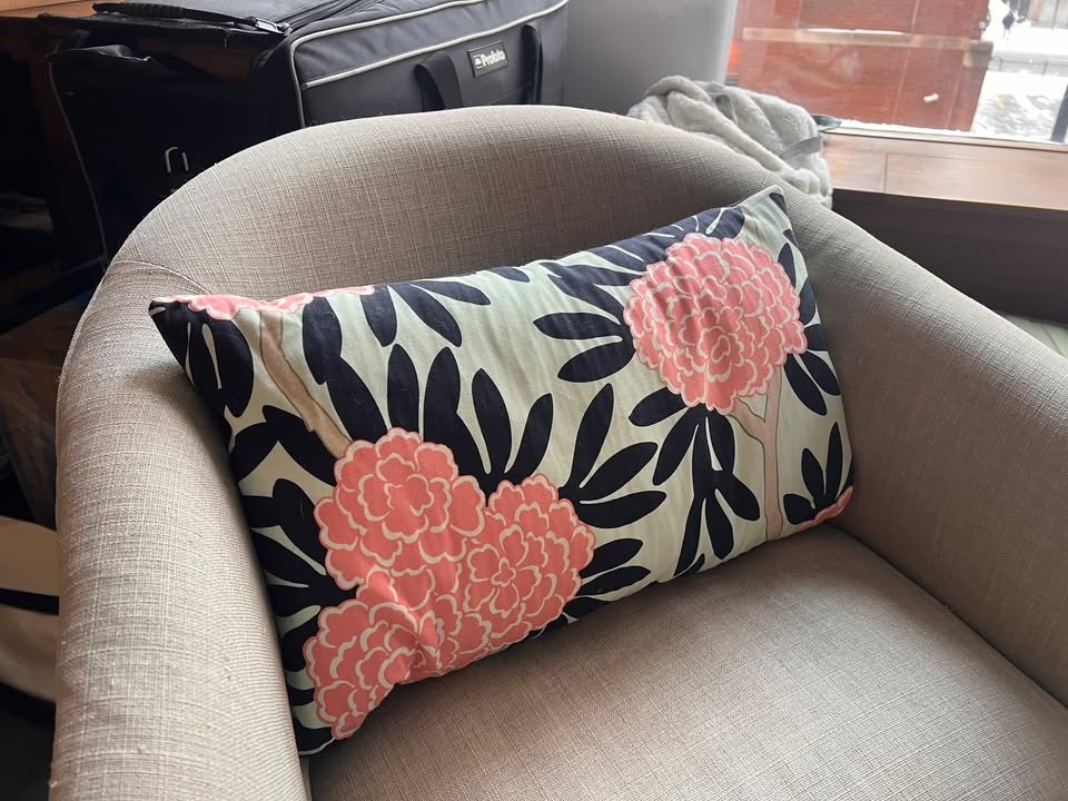 Girly floral lumbar decorative accent throw pillow pink navy lig - photo 3