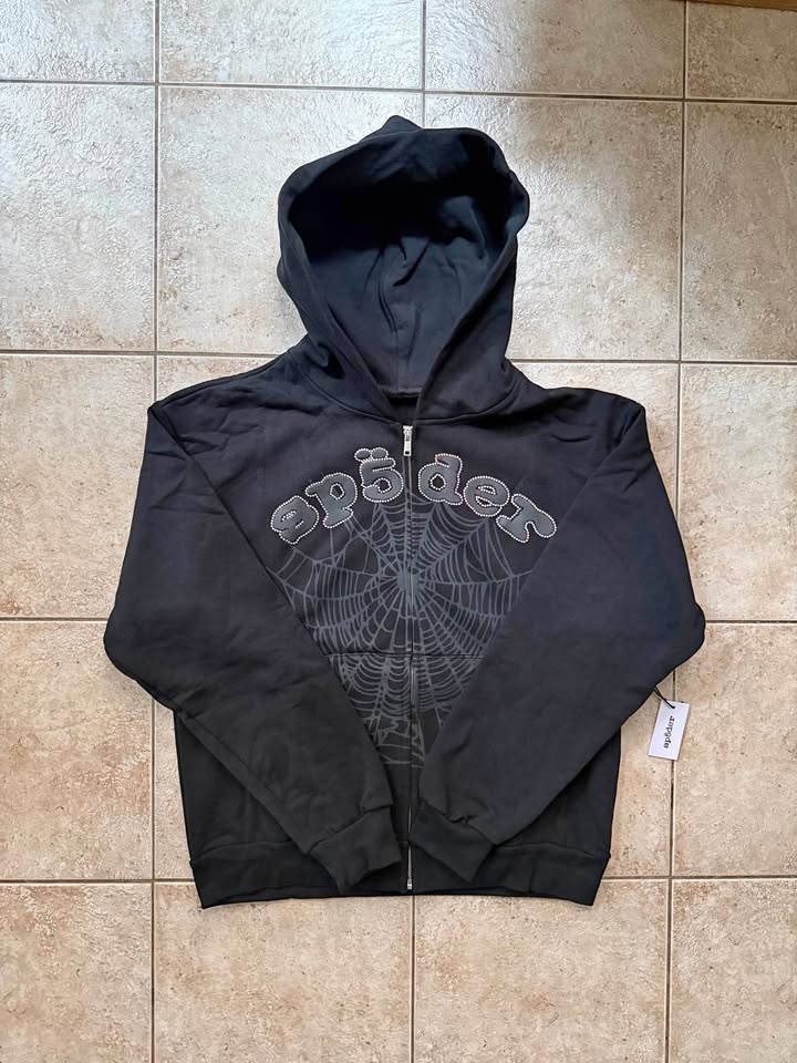 Sp5der OG Web V2 Rhinestone Zip Up Black