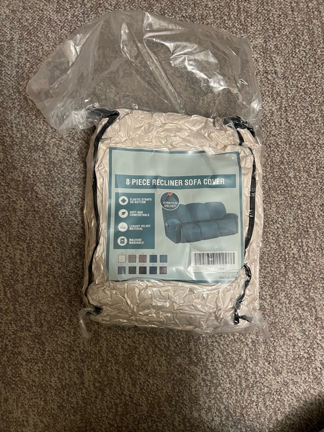 BRAND NEW Beige velvet recliner couch cover (3 seat) - photo 2