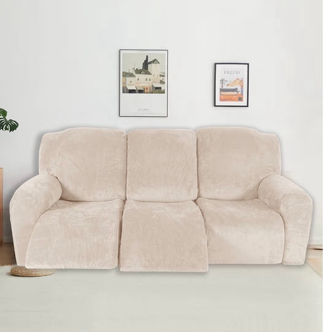 BRAND NEW Beige velvet recliner couch cover (3 seat) - photo 4