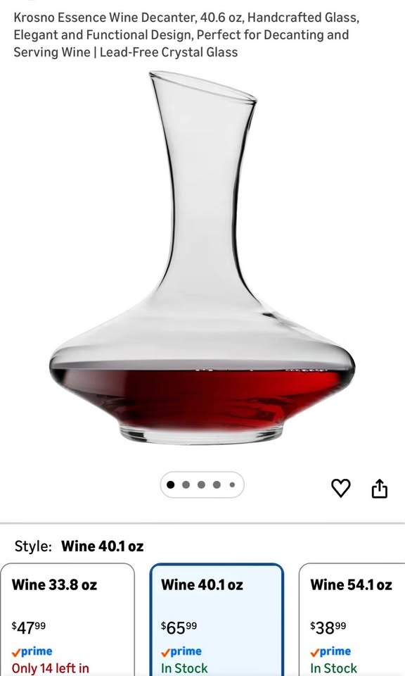 (New) Krosno Essence Wine Decanter, 40.6 oz