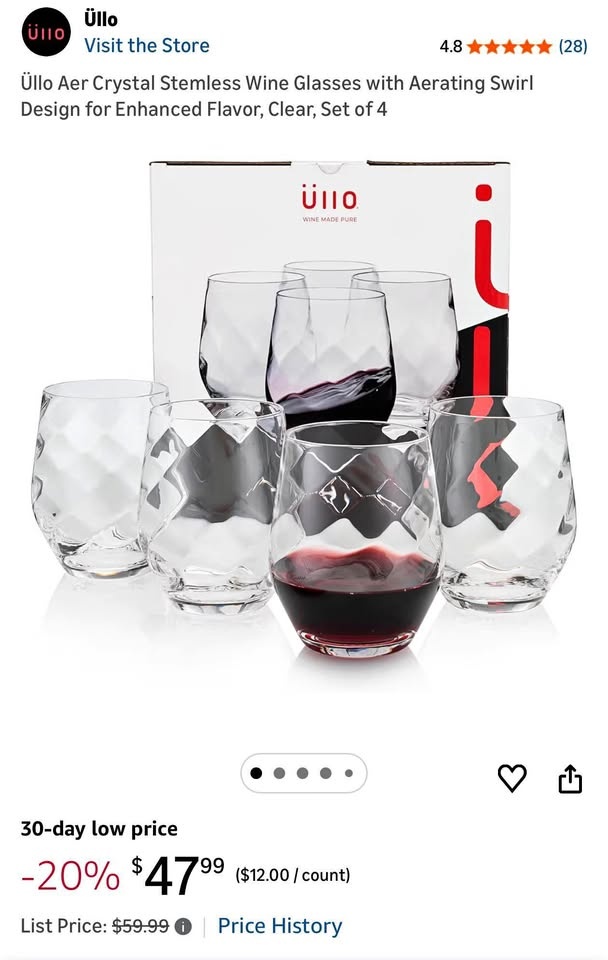 Set of 4 Aer Crystal Stemless Wine Glasses