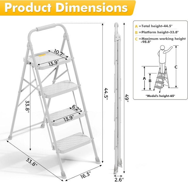 KINGRACK 4 Step Ladder Foldable, Heavy Duty Folding Step Stool