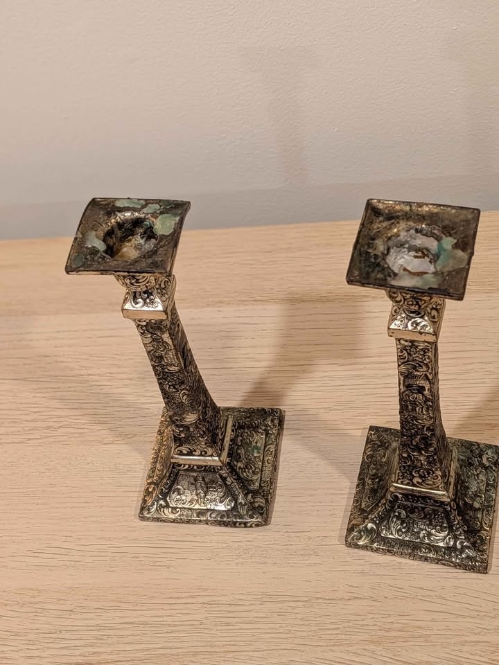 Vintage Silver Plated Candlesticks – Baroque Style Pair – $15 - photo 4