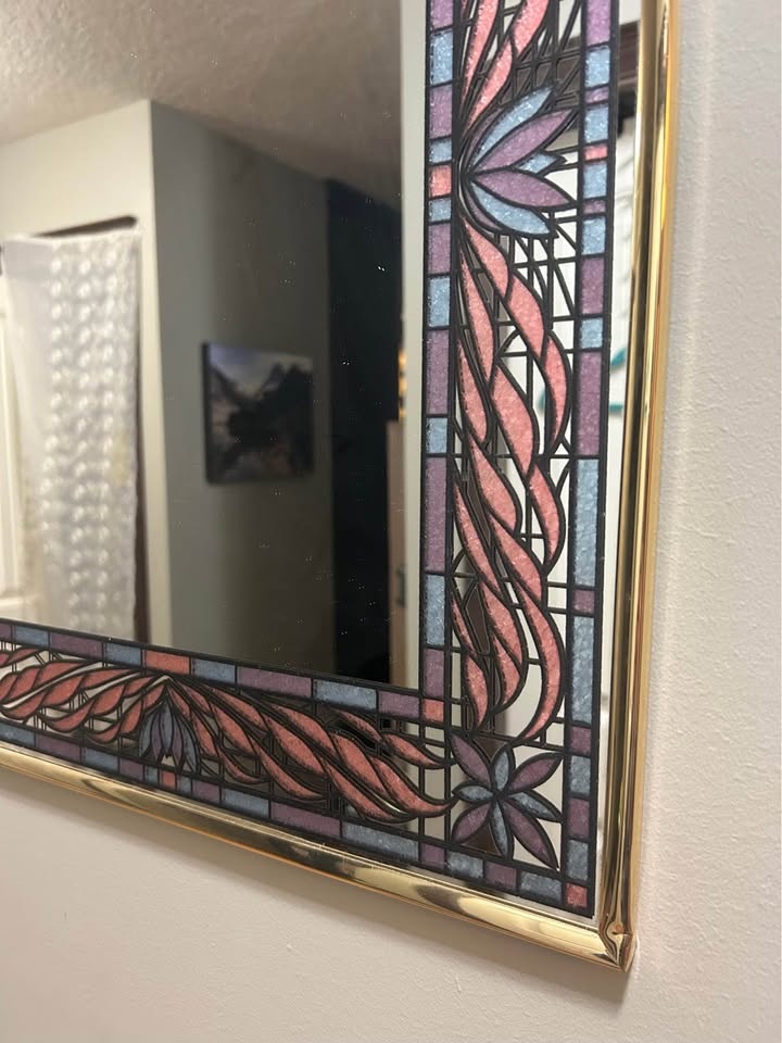 Decorative Framed Wall Mirror – Stained Glass Style Border - photo 2