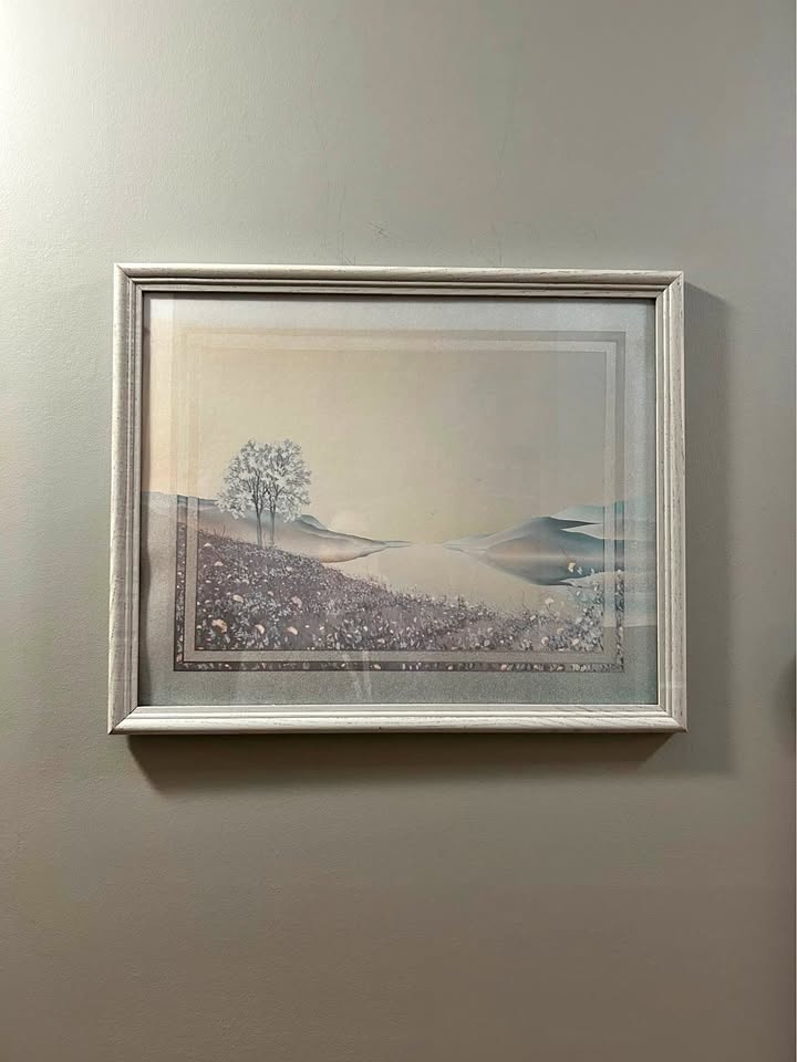 Vintage Framed Landscape Art Print - Large Neutral Wall Decor