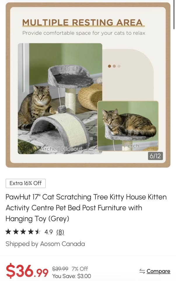 Brand New!! Brown 17" Cat Scratching Tree - photo 2