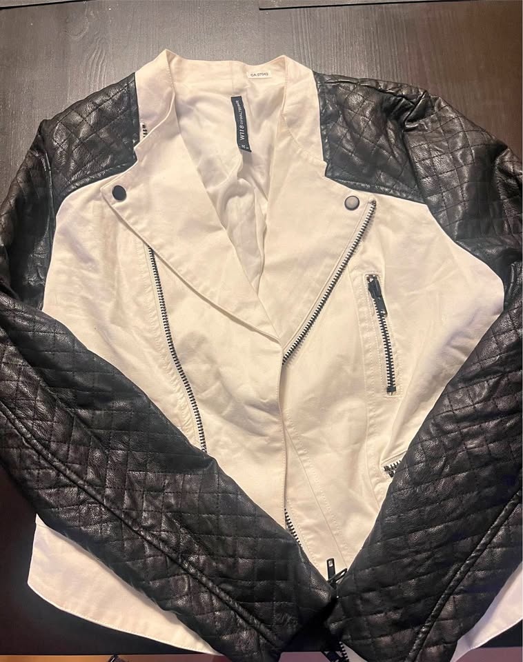 Walter Baker White & Black Faux Leather Jacket M
