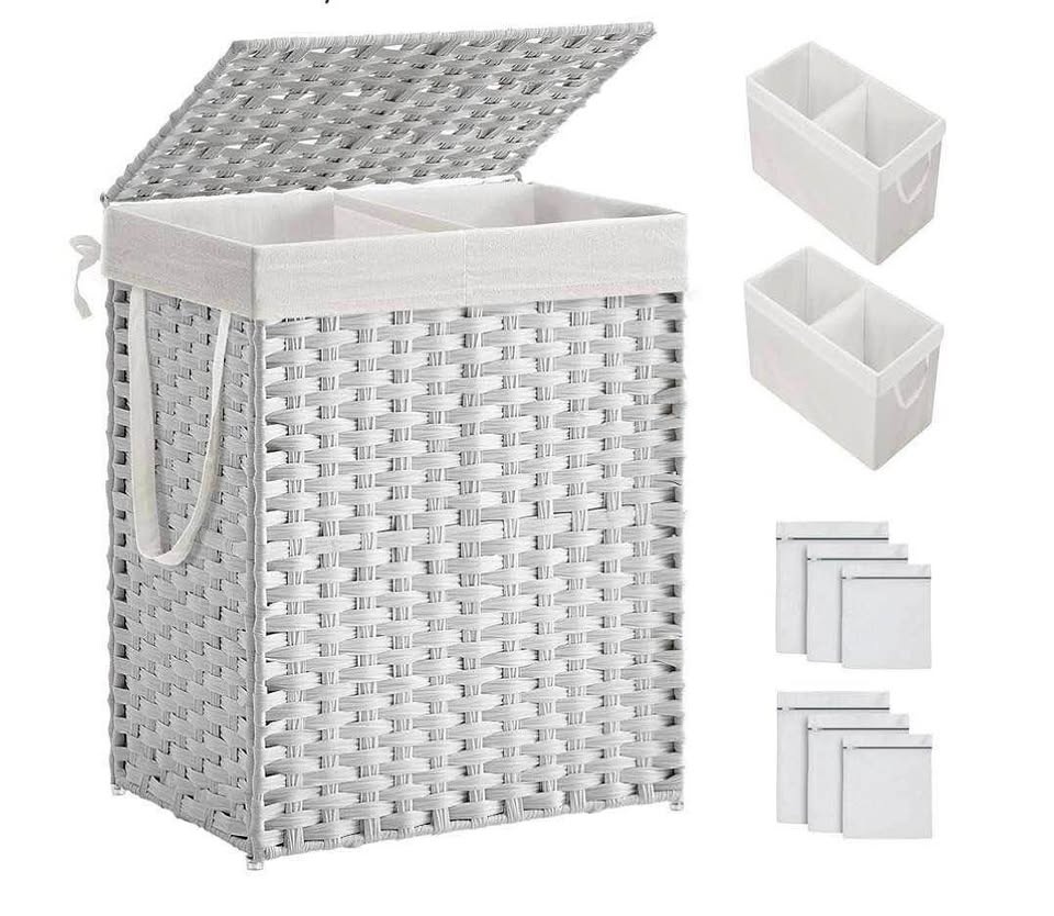 SONGMICS Laundry Hamper with Lid - 90L Double Basket