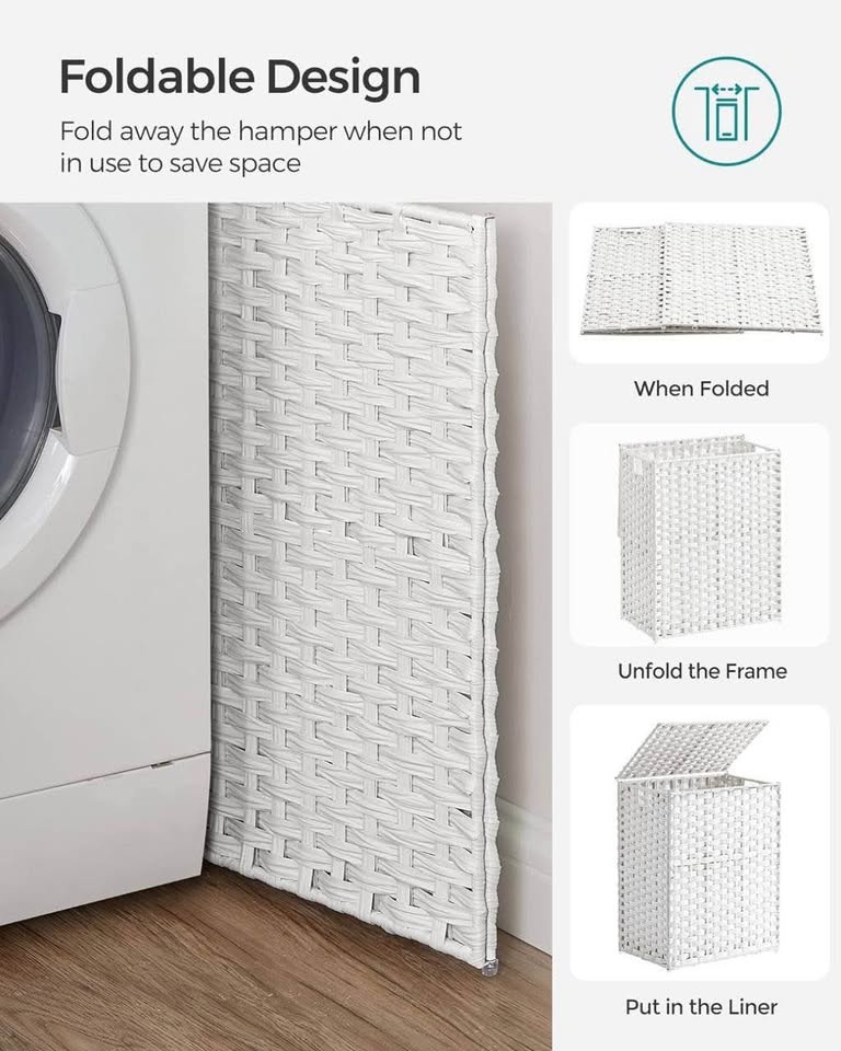 SONGMICS Laundry Hamper with Lid - 90L Double Basket - photo 3