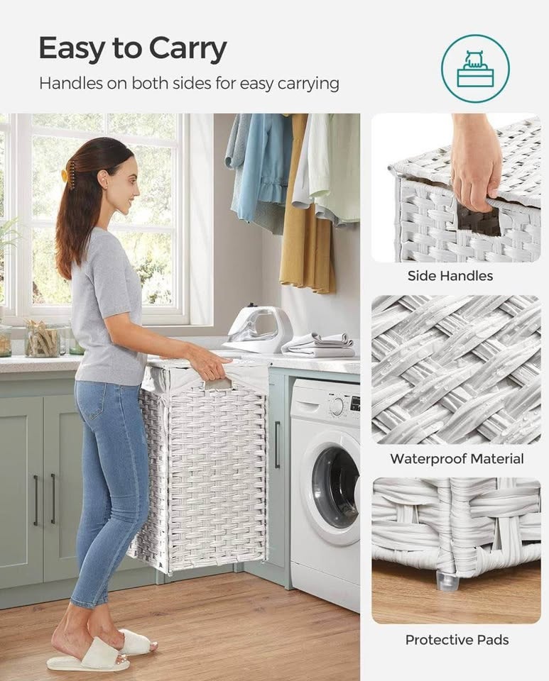 SONGMICS Laundry Hamper with Lid - 90L Double Basket - photo 4