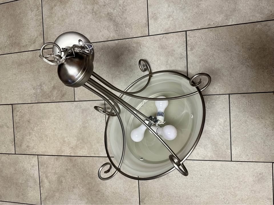 Brushed Nickel Ceiling Light Fixture with Frosted Glass - photo 3