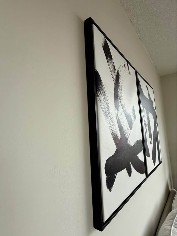 Black Brushstrokes 1 & 2 - Art by Linda Wood on Floater Frame - photo 2