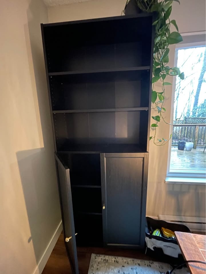 Black IKEA BILLY Bookcase with doors like new $100 ONO - photo 2