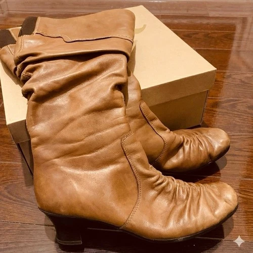 Rieker Tan Leather Slouchy Knee High Boots - Sz 7 - photo 4