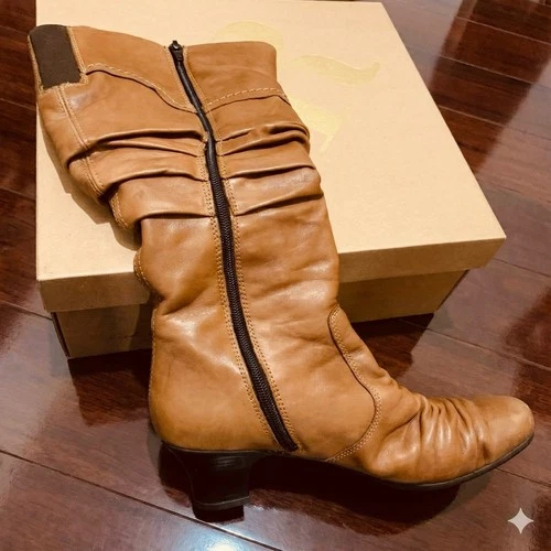 Rieker Tan Leather Slouchy Knee High Boots - Sz 7 - photo 5