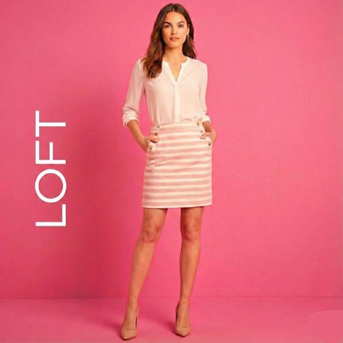 SIZE 6 NWOT 100% Cotton Loft striped pencil skirt with button de