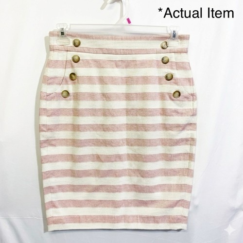 SIZE 6 NWOT 100% Cotton Loft striped pencil skirt with button de - photo 4