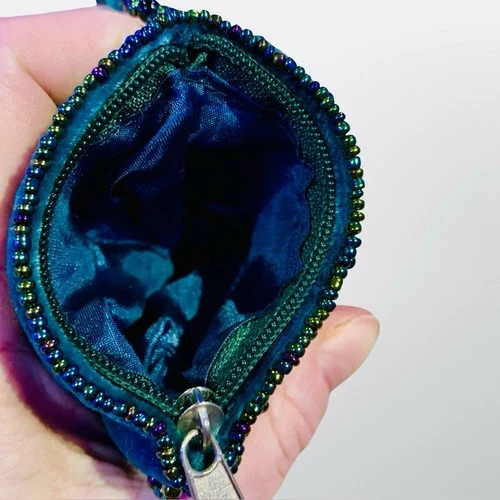 Vintage Beaded Velvet Mini Bag Boho Crossbody Blue Unique Aesthe - photo 4