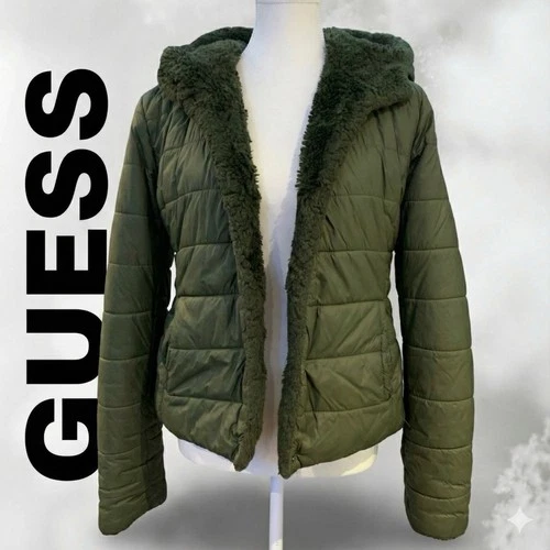 GUESS Dark Olive Green Lightweight Puffer Jacket - Size S