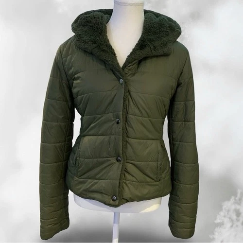 GUESS Dark Olive Green Lightweight Puffer Jacket - Size S - photo 3