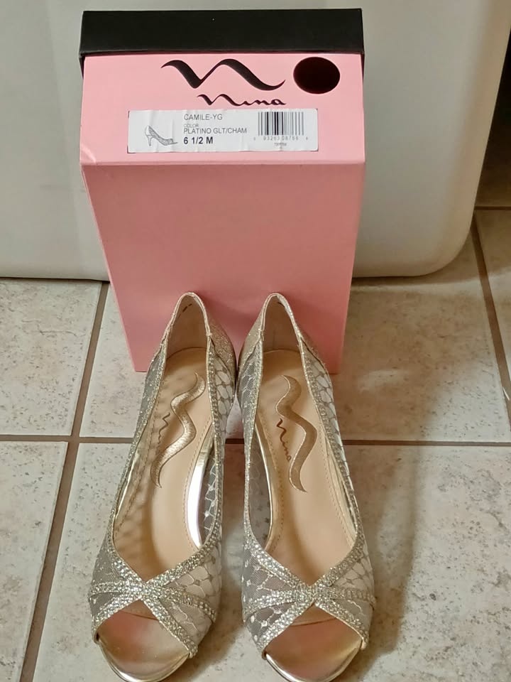 Silver-gold Slip-on Heels