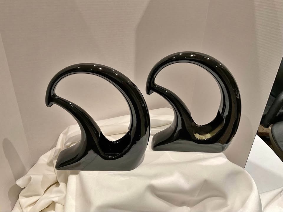 Pair of Vintage Black Abstract Sculptures / Planters 1980s