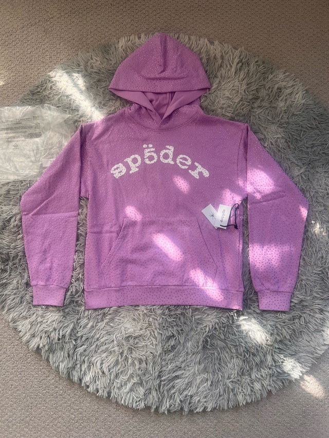 Lavender VVS Rhinestone Sp5der Hoodies