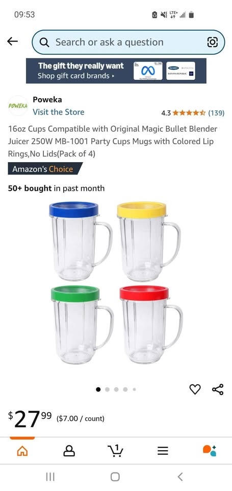 4x 16oz Magic Bullet Cups with Coloured Rings