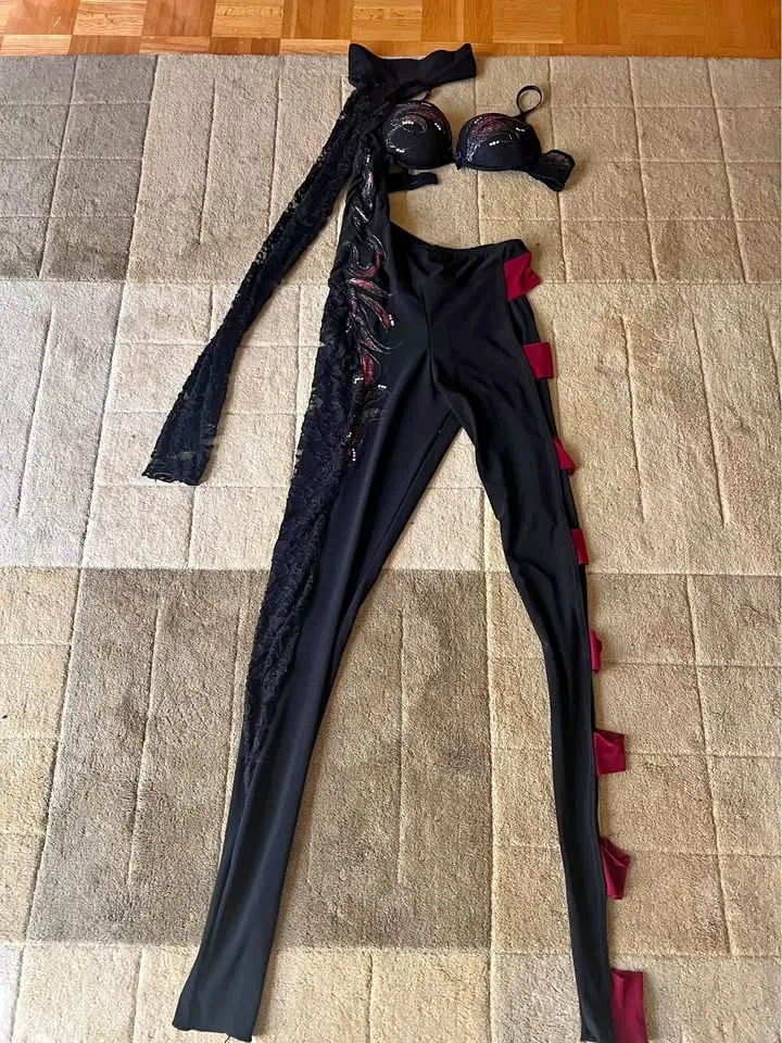 Black and Deep Red Hand-Painted Dance Costume Port Union thumbnail