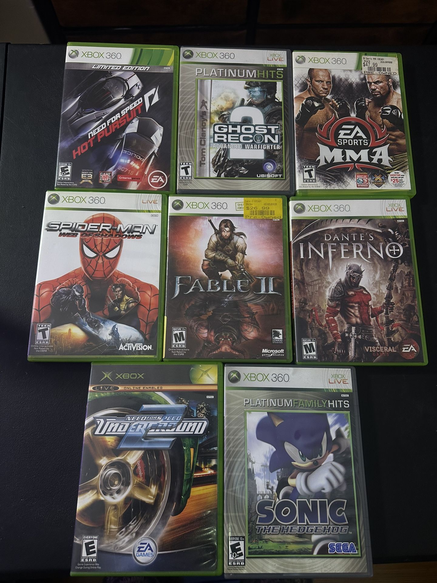 Xbox 360 Game Bundle (8 Games) – NFS, Spider-Man, Fable, Sonic