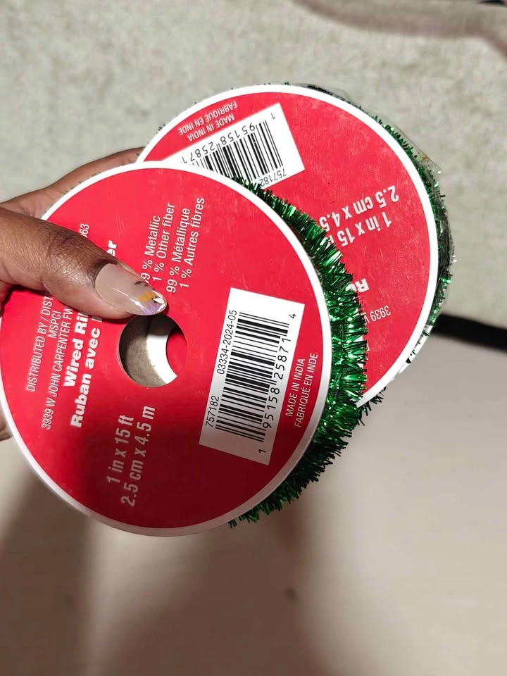 Christmas Wired Green Ribbon - 1in x 15ft - photo 2