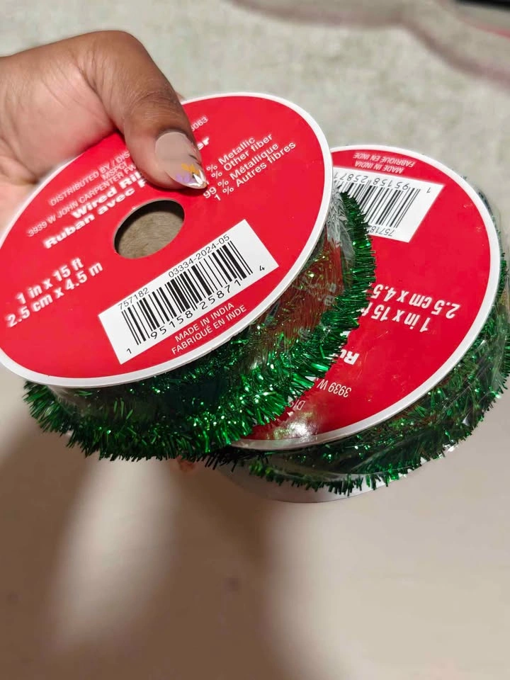 Christmas Wired Green Ribbon - 1in x 15ft - photo 3