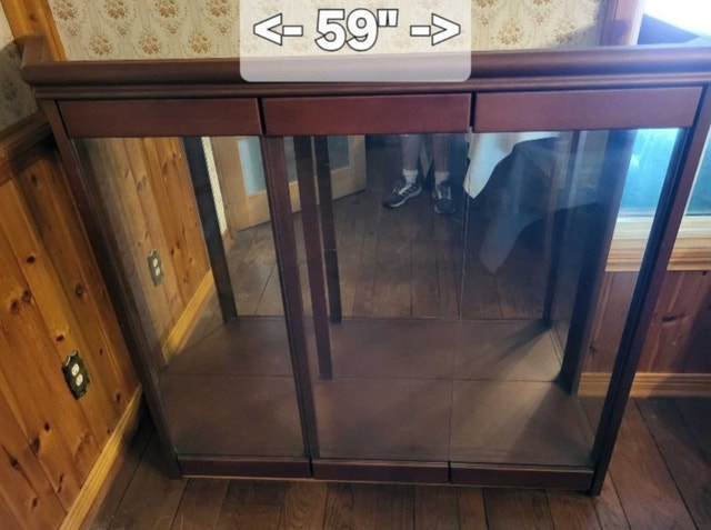 Dark Wood and Glass Display Cabinet - 59" Wide
