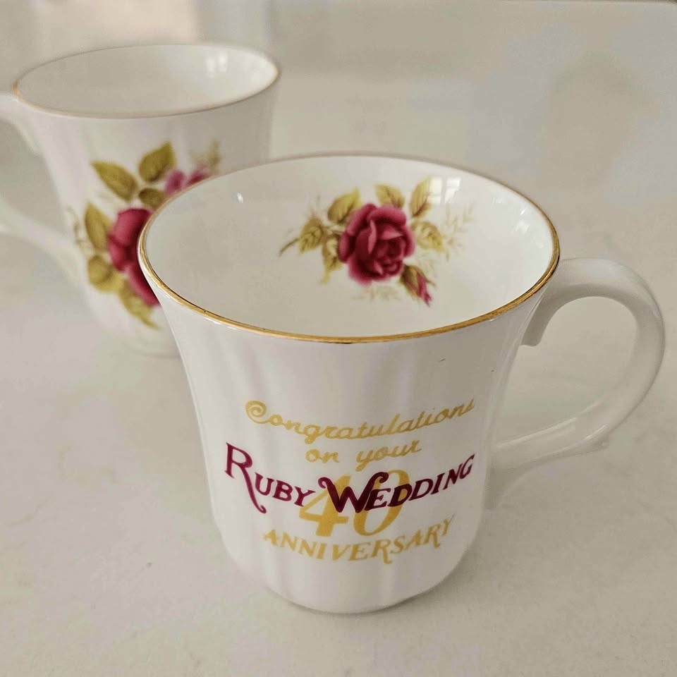 Pristine Vintage Duchess Bone China Mugs - 40th Ruby Anniversary
