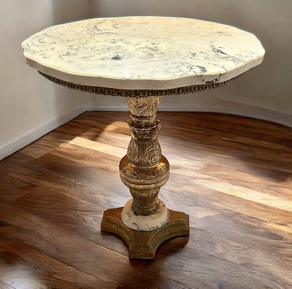 Vintage Gold-Toned Marble Top Accent Table w/ Extra Marble Top!