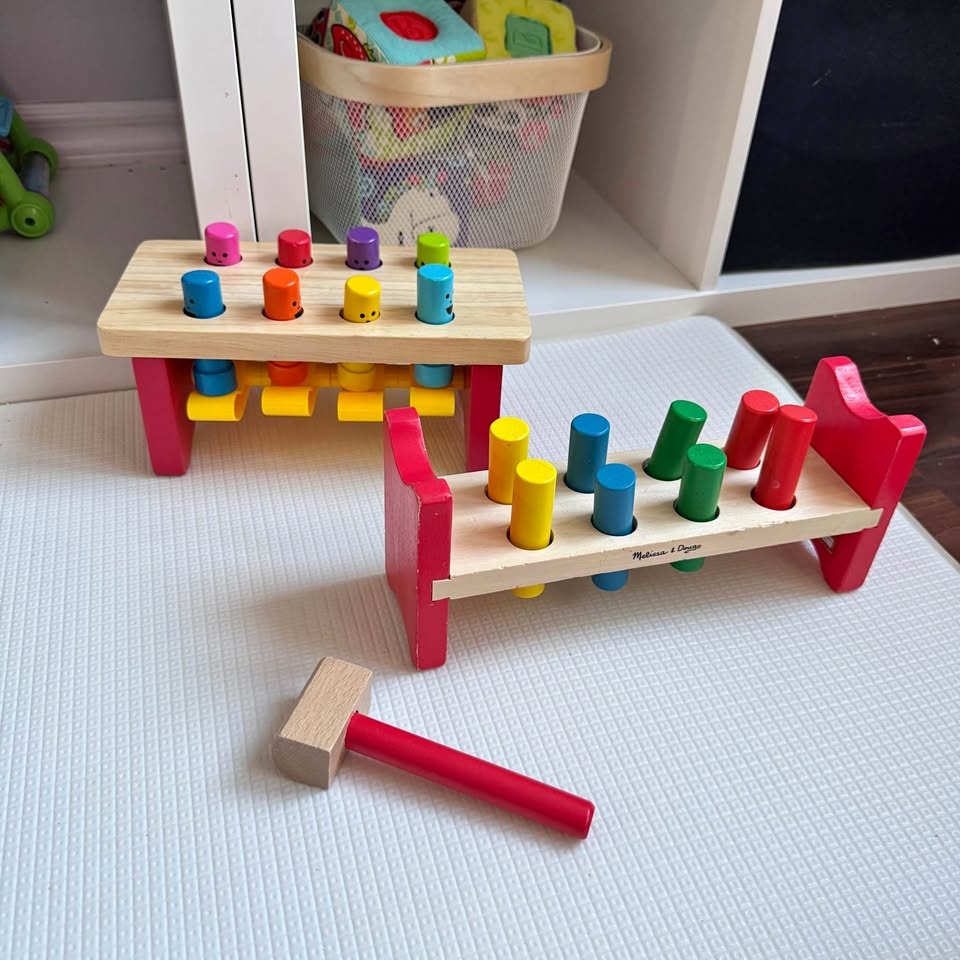 Melissa & Doug Wooden Pound Bench Set (2 Benches + Mallet)