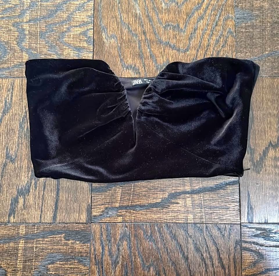 Zara Deep V Velvet Crop Top - Size S