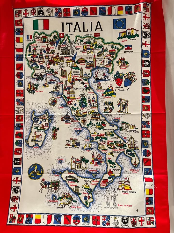 Vintage Italian Tea Towel - Italia Map - Never Used - photo 2