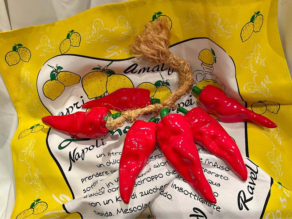 Vintage Italian Ceramic Red Chili Pepper Ristra Decor