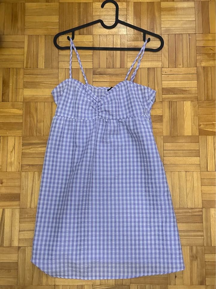 Small Cute Purple Gingham Dress + Cardigan - photo 2