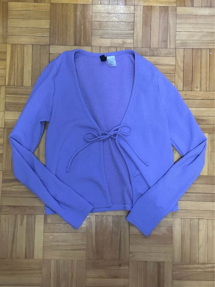 Small Cute Purple Gingham Dress + Cardigan - photo 3