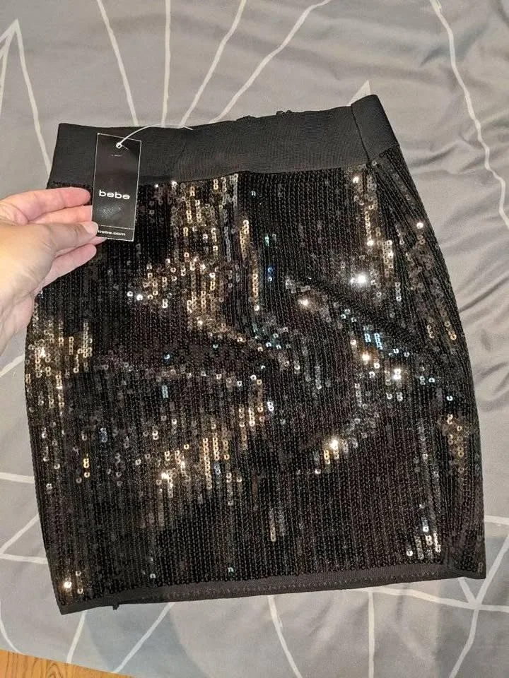 TAG STILL ON! Slim fitting BEBE Black Sequin Skirt thumbnail