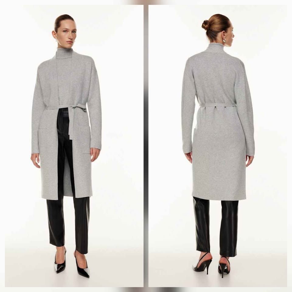 Babaton Ty Cardigan - Long Belted Knit Wrap - Light Grey - Size - photo 3