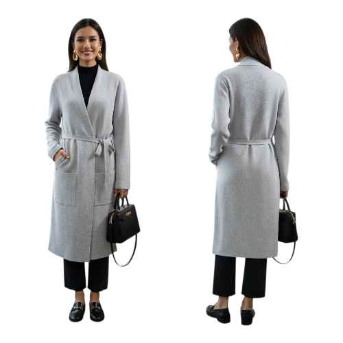 Babaton Ty Cardigan - Long Belted Knit Wrap - Light Grey - Size - photo 5