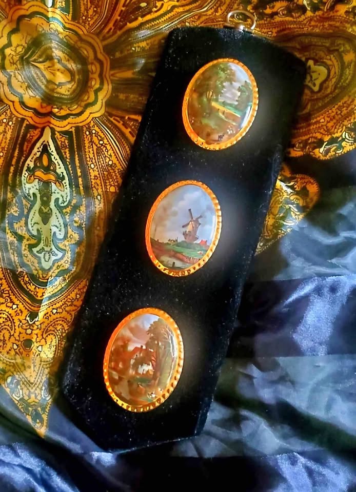 1971 vintage bone china black velvet wall decor