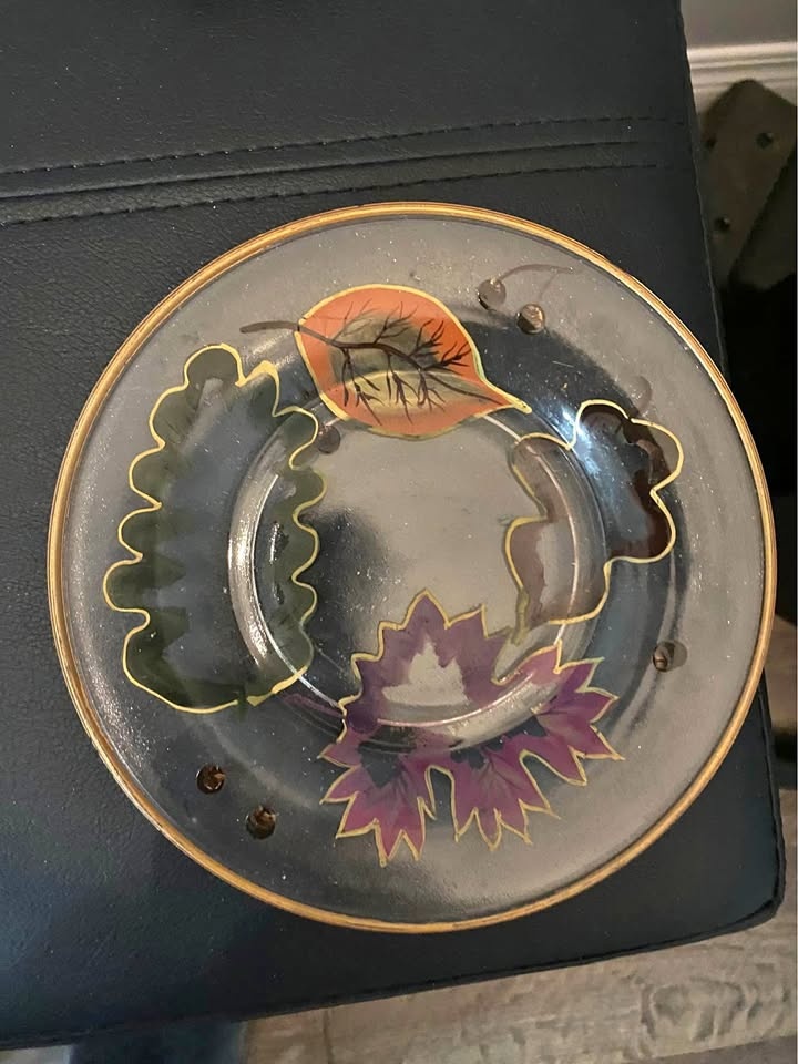 Hand painted wall plate with Autumn leaves